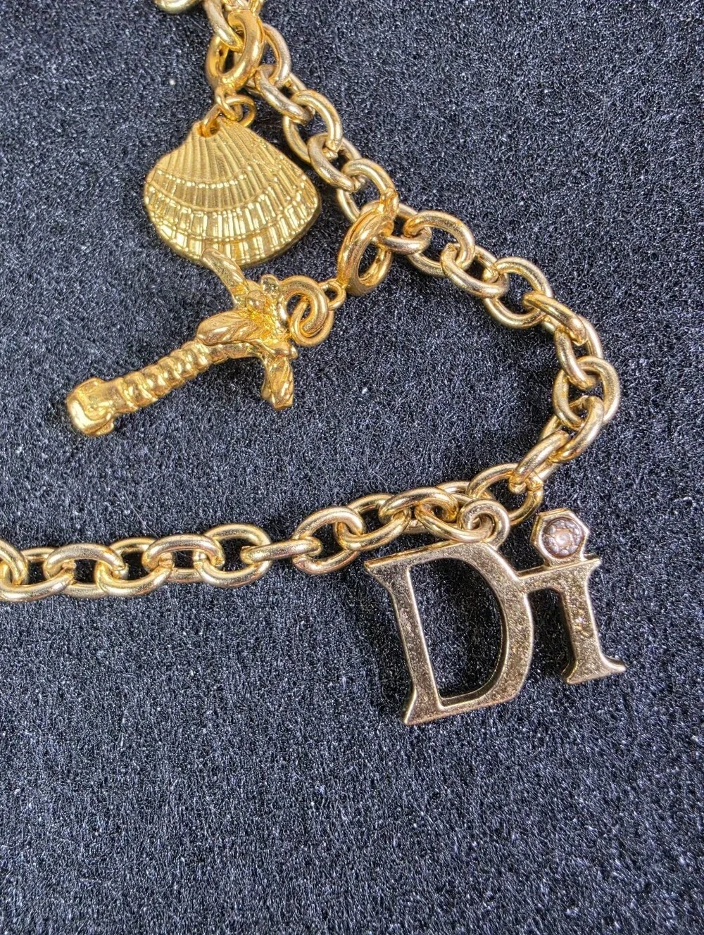 Gold Charm Bracelet with 'Di' Letter and Sea-themed Charms